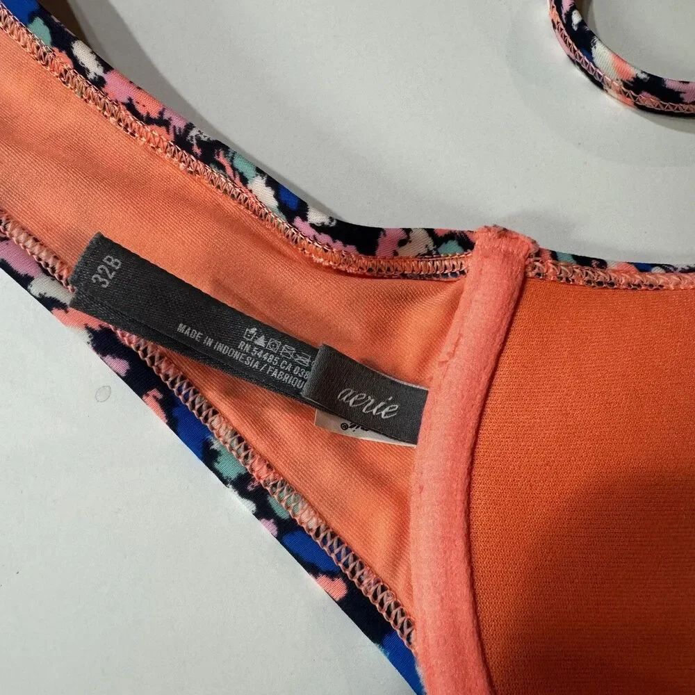 AERIE Womens Size 32B Tribal Pattern Racerback Bikini Top Coral Wired
